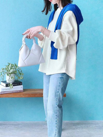 カジュアル ジュエルネック ホワイト 長袖 トップス スウェットシャツ/パーカー トップス レディース ファッション