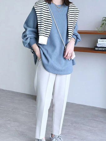 カジュアル ジュエルネック ホワイト 長袖 トップス スウェットシャツ/パーカー トップス レディース ファッション