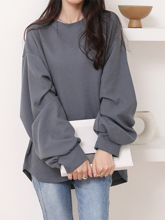 カジュアル ジュエルネック ホワイト 長袖 トップス スウェットシャツ/パーカー トップス レディース ファッション