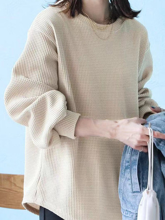 アプリコットカジュアル ジュエルネック ホワイト 長袖 トップス スウェットシャツ/パーカー トップス レディース ファッション