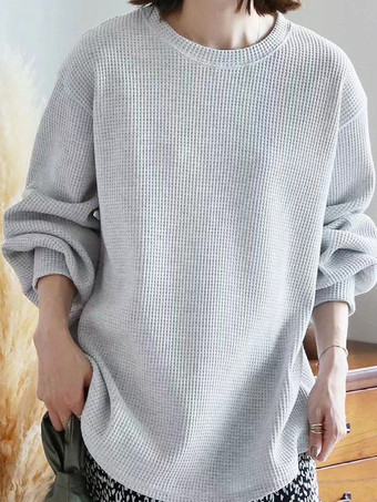 ライトグレー カジュアル ジュエルネック ホワイト 長袖 トップス スウェットシャツ/パーカー トップス レディース ファッション