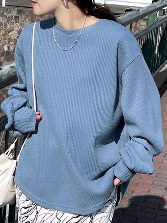 ライトスカイブルーカジュアル ジュエルネック ホワイト 長袖 トップス スウェットシャツ/パーカー トップス レディース ファッション