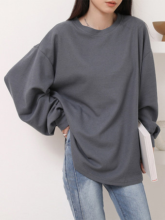 ダークグレー カジュアル ジュエルネック ホワイト 長袖 トップス スウェットシャツ/パーカー トップス レディース ファッション