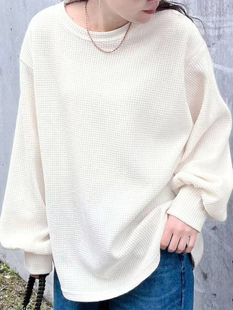 ホワイト カジュアル ジュエルネック ホワイト 長袖 トップス スウェットシャツ/パーカー トップス レディース ファッション
