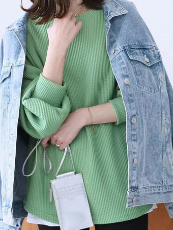 グリーン カジュアル ジュエルネック ホワイト 長袖 トップス スウェットシャツ/パーカー トップス レディース ファッション