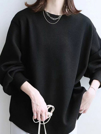 ブラック カジュアル ジュエルネック ホワイト 長袖 トップス スウェットシャツ/パーカー トップス レディース ファッション