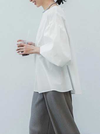 カジュアルジュエルネックパフスリーブダークローズハーフスリーブプリーツトップスシャツ＆ブラウストップスレディースファッション