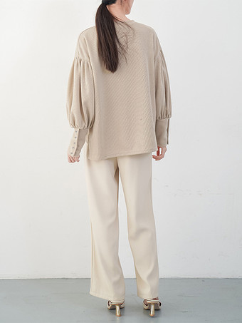 カジュアル ジュエルネック ランタンスリーブ ディープグレー 長袖 プリーツボタン トップス スウェットシャツ/パーカー トップス レディース ファッション