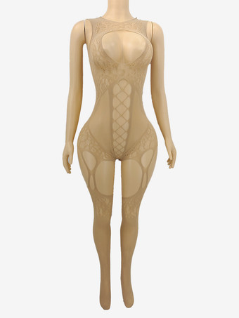 肌色ランジェリー ストッキング ボディストッキング 魅惑的な黒と赤のカットアウトパンスト