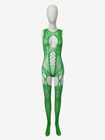 グリーン ランジェリー ストッキング ボディストッキング 魅惑的な黒と赤のカットアウトパンスト