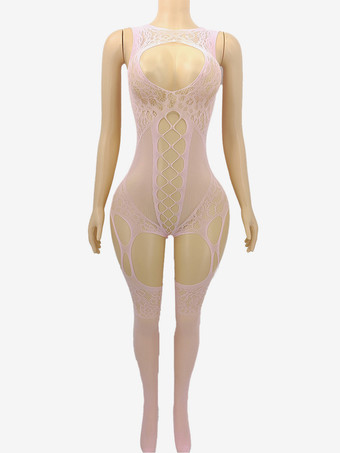 ピンクランジェリー ストッキング ボディストッキング 魅惑的な黒と赤のカットアウトパンスト