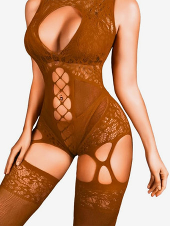 ブラウン ランジェリー ストッキング ボディストッキング 魅惑的な黒と赤のカットアウトパンスト