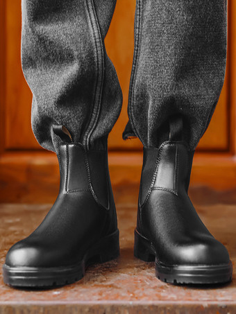 メンズ チェルシーブーツ ローヒール 滑り止めソール ラウンドトゥ レザー アンクルブーツ