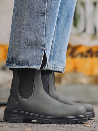 グレイメンズ チェルシーブーツ ローヒール 滑り止めソール ラウンドトゥ レザー アンクルブーツ