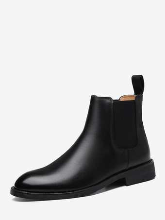 PUブラックメンズ チェルシーブーツ ローヒール スエードレザー ポインテッドトゥ アンクルブーツ 5色展開