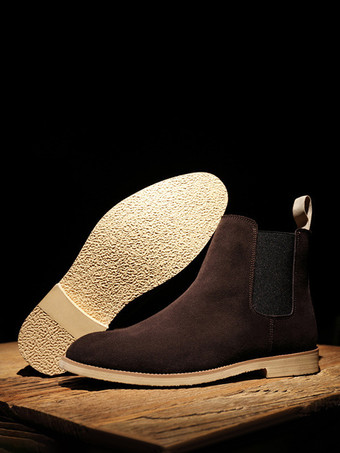 メンズ チェルシーブーツ ローヒール スエードレザー ポインテッドトゥ アンクルブーツ 5色展開