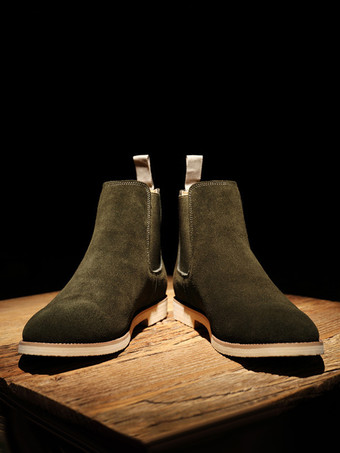 メンズ チェルシーブーツ ローヒール スエードレザー ポインテッドトゥ アンクルブーツ 5色展開
