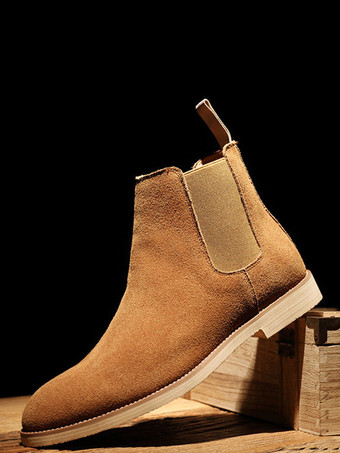 メンズ チェルシーブーツ ローヒール スエードレザー ポインテッドトゥ アンクルブーツ 5色展開