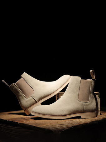 メンズ チェルシーブーツ ローヒール スエードレザー ポインテッドトゥ アンクルブーツ 5色展開