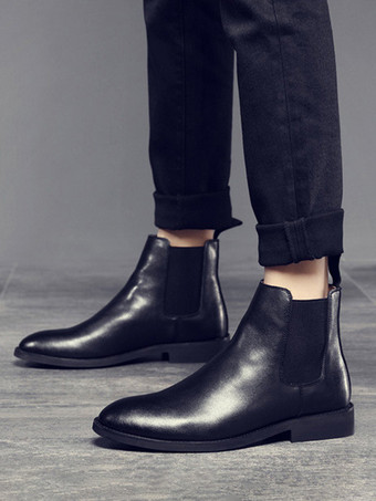 メンズ チェルシーブーツ ローヒール スエードレザー ポインテッドトゥ アンクルブーツ 5色展開