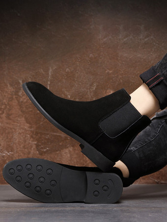 メンズ チェルシーブーツ ローヒール スエードレザー ポインテッドトゥ アンクルブーツ 5色展開