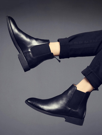 メンズ チェルシーブーツ ローヒール スエードレザー ポインテッドトゥ アンクルブーツ 5色展開