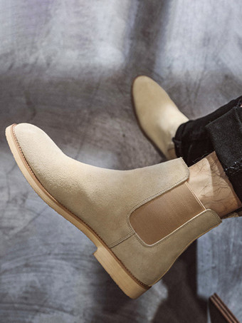 メンズ チェルシーブーツ ローヒール スエードレザー ポインテッドトゥ アンクルブーツ 5色展開