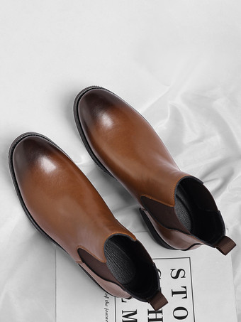 メンズ チェルシーブーツ ローヒール ポインテッドトゥ ショートブーツ グラデーションカラーチップ