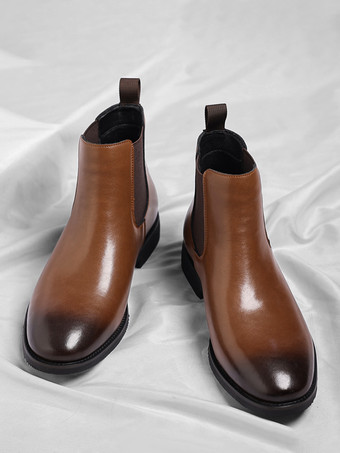 メンズ チェルシーブーツ ローヒール ポインテッドトゥ ショートブーツ グラデーションカラーチップ