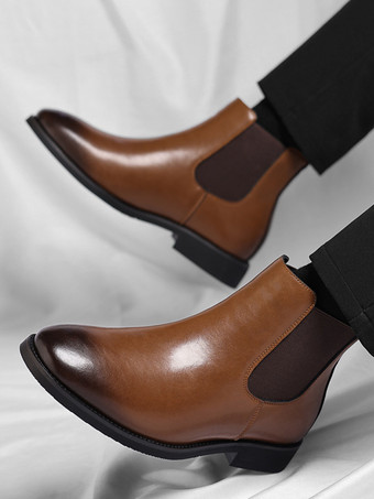 メンズ チェルシーブーツ ローヒール ポインテッドトゥ ショートブーツ グラデーションカラーチップ