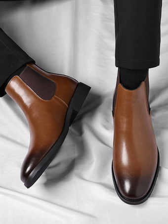 メンズ チェルシーブーツ ローヒール ポインテッドトゥ ショートブーツ グラデーションカラーチップ