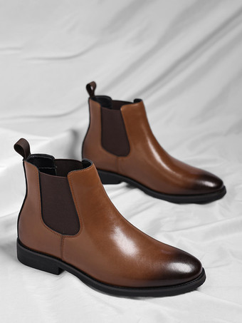 メンズ チェルシーブーツ ローヒール ポインテッドトゥ ショートブーツ グラデーションカラーチップ