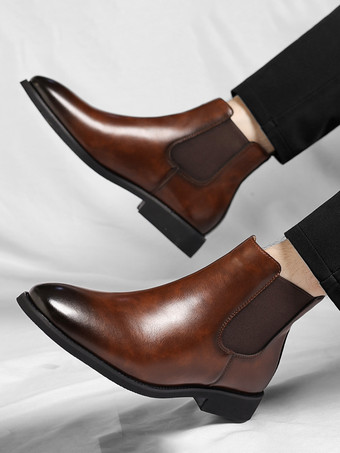 メンズ チェルシーブーツ ローヒール ポインテッドトゥ ショートブーツ グラデーションカラーチップ