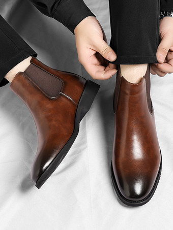 メンズ チェルシーブーツ ローヒール ポインテッドトゥ ショートブーツ グラデーションカラーチップ