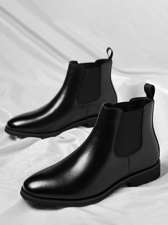 ブラック メンズ チェルシーブーツ ローヒール ポインテッドトゥ ショートブーツ グラデーションカラーチップ