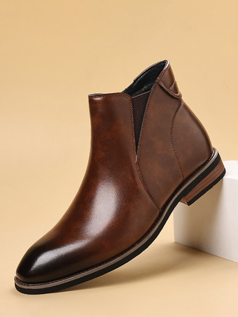 ブラウンメンズ レトロ チェルシーブーツ ブリティッシュスタイル ファッション アンクルブーツ
