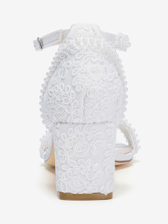 アイボリーウェディングシューズ レースアップリケ オープントゥ チャンキーヒール ブライダルシューズ