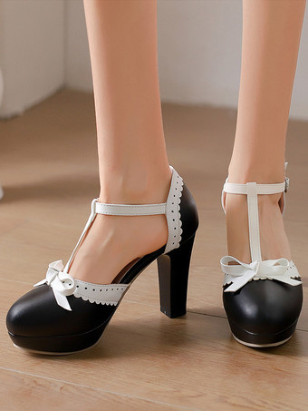 Sweet Lolita Shoes Red Bows PU Leather Chunky Heel Lolita Pumps