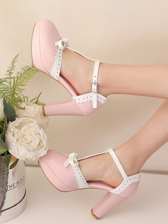 Sweet Lolita Shoes Red Bows PU Leather Chunky Heel Lolita Pumps