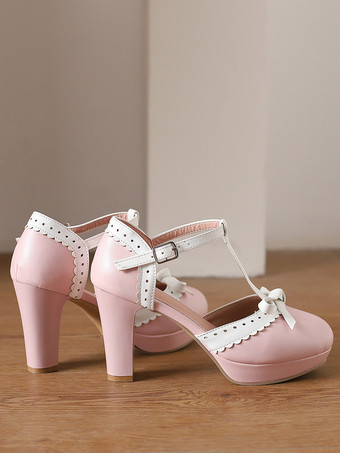 Sweet Lolita Shoes Red Bows PU Leather Chunky Heel Lolita Pumps