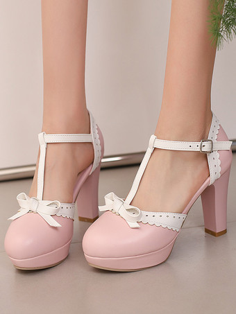 Sweet Lolita Shoes Red Bows PU Leather Chunky Heel Lolita Pumps