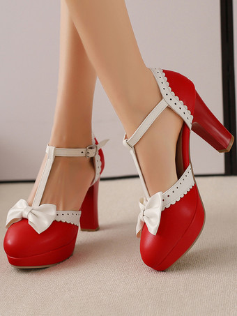 Sweet Lolita Shoes Black Bows Round Toe PU Leather Lolita Pumps