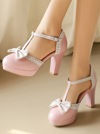 Sweet Lolita Shoes Black Bows Round Toe PU Leather Lolita Pumps