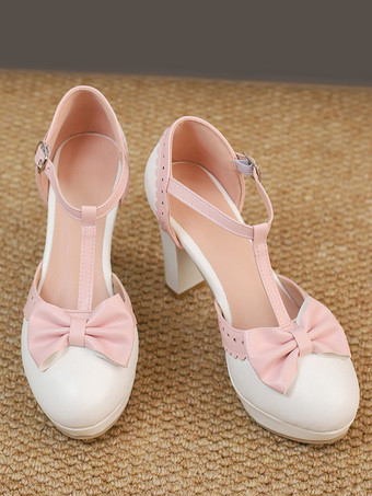 Sweet Lolita Shoes Black Bows Round Toe PU Leather Lolita Pumps