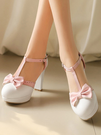 Sweet Lolita Shoes Black Bows Round Toe PU Leather Lolita Pumps