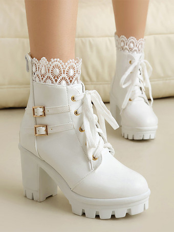 スイートロリータブーツ PUレザー リボン ラウンドトゥ ピンク ロリータシューズ