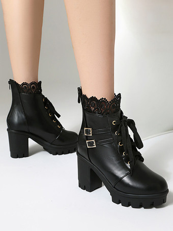 スイートロリータブーツ PUレザー リボン ラウンドトゥ ピンク ロリータシューズ