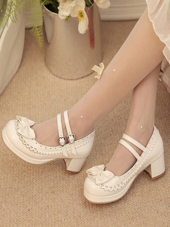 Sweet Lolita Shoes Rose Bows PU Leather Chunky Heel Color Block Lolita Shoes