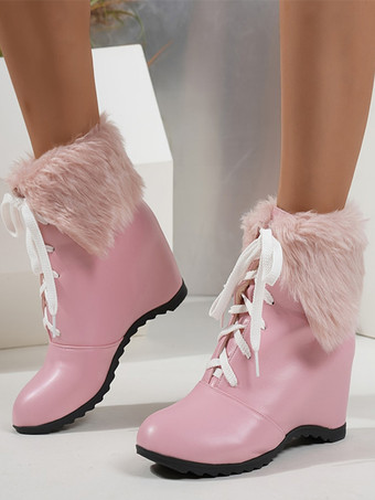 ピンクスイートロリータブーツ PUレザー ラウンドトゥ ピンク ロリータシューズ