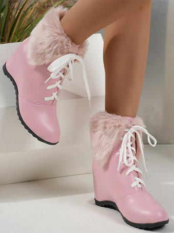 スイートロリータブーツ PUレザー ラウンドトゥ ピンク ロリータシューズ